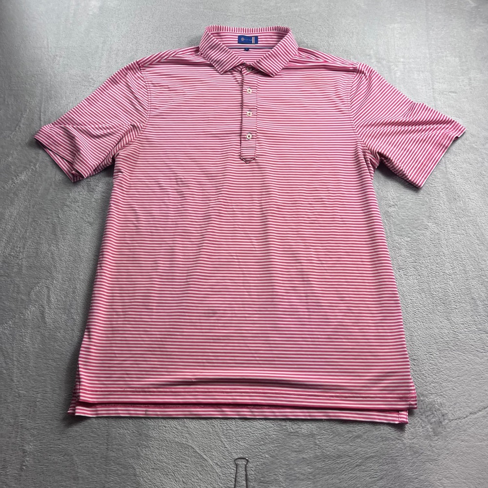 Stitch Golf Mens Large Pink White Striped Performance Polo Shirt Short Sleeve L - Picture 3 of 8